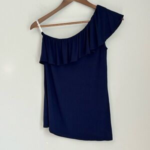 Lilly Pulitzer Navy Blue One-Shoulder Ruffle Top XS